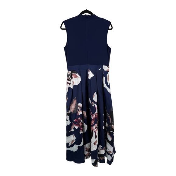 SLNY Floral Pleated high low sleeveless dress blue size 10 - Picture 5 of 8